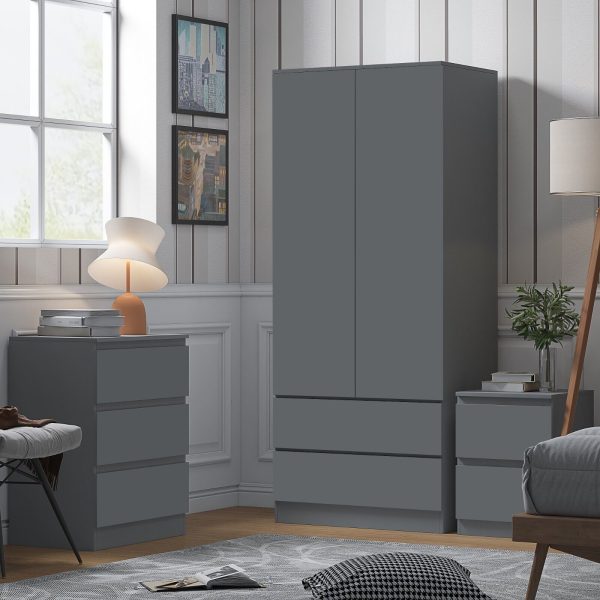 Matt Dark Grey 2 Door 2 drawer Combi Wardrobe Scratch Resistant Soft Close