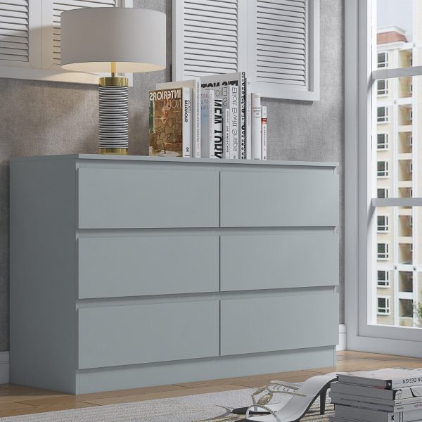 Matt Grey Chest Of 6 Drawers Bedroom Furniture Scratch Resistant