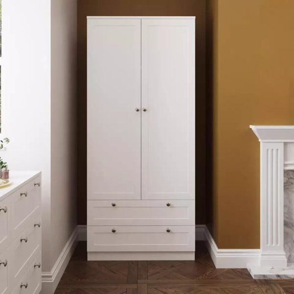 Matt White 2 Door 2 Drawer Combination Wardrobe Scratch Resistant Panelled - Image 3