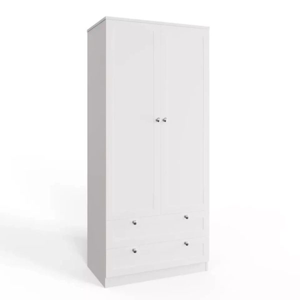 Matt White 2 Door 2 Drawer Combination Wardrobe Scratch Resistant Panelled - Image 4