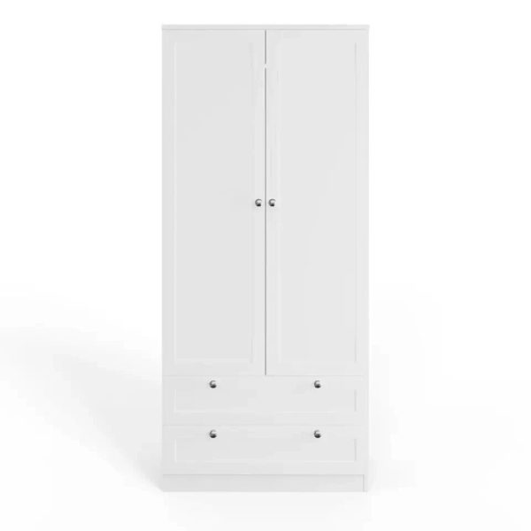 Matt White 2 Door 2 Drawer Combination Wardrobe Scratch Resistant Panelled - Image 6