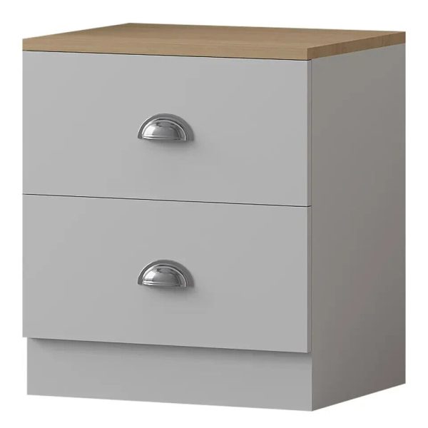 Matt White Oak Bedside Cabinet 2 Drawer Metal Cup Handles metal runners - Image 4