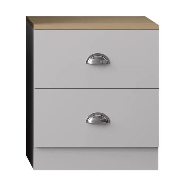 Matt White Oak Bedside Cabinet 2 Drawer Metal Cup Handles metal runners - Image 6