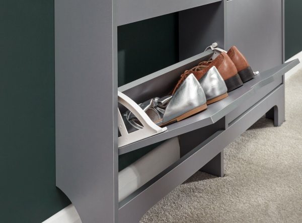 NARROW 4 DRAWER SHOE CABINET GREY - Image 5