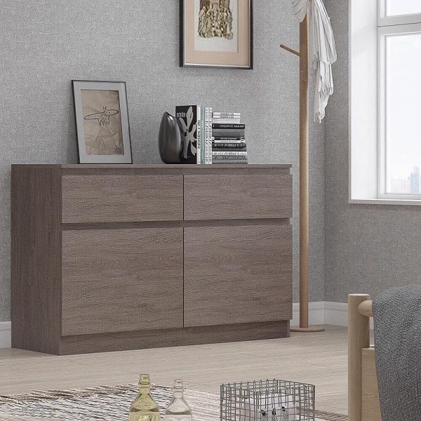 Narvik Modern 120cm Large 2 Door 2 Drawer Sideboard Rustic Oak - Image 4