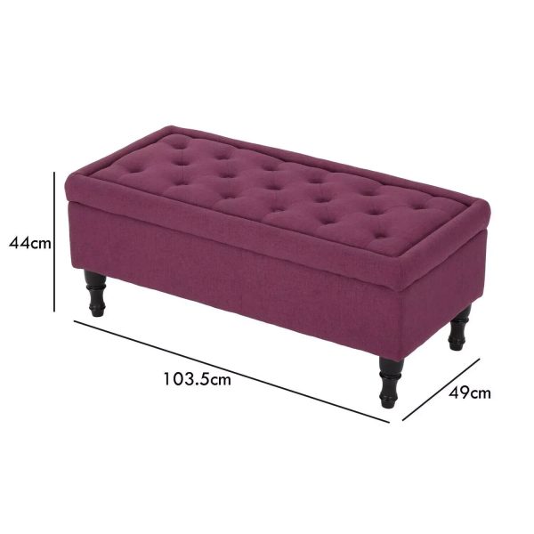 On trend Ottoman Storage Bench Dark Fuchsia Padded Buttoned Seat Hallway Bedroom - Image 3