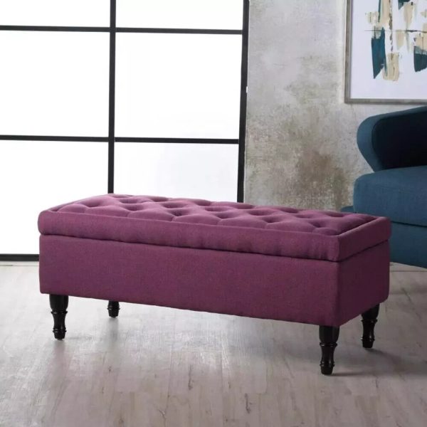 On trend Ottoman Storage Bench Dark Fuchsia Padded Buttoned Seat Hallway Bedroom - Image 9