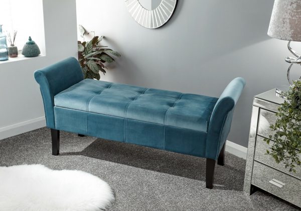 Osborne Fabric Ottoman Storage Seating Bench WINDOW SEAT TEAL - Image 3