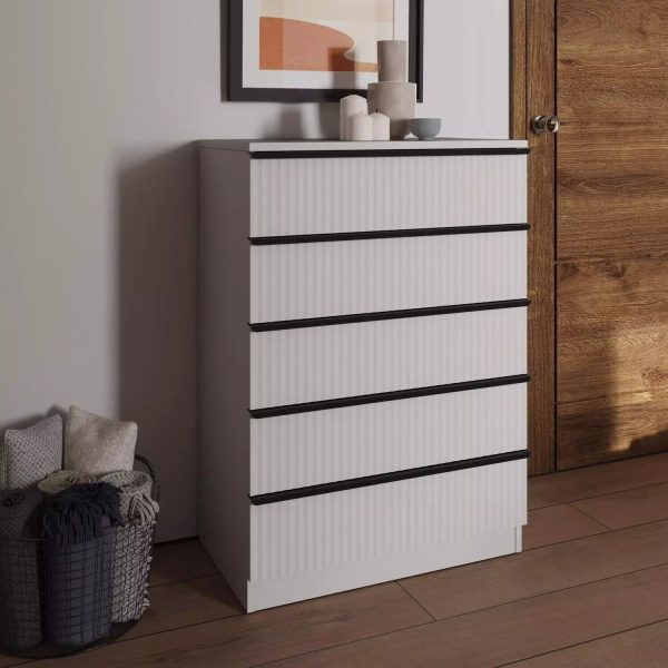 Ripple Effect White 5 Drawer Chest Of Drawers Scalloped Fronts Melamine Coating - Image 3