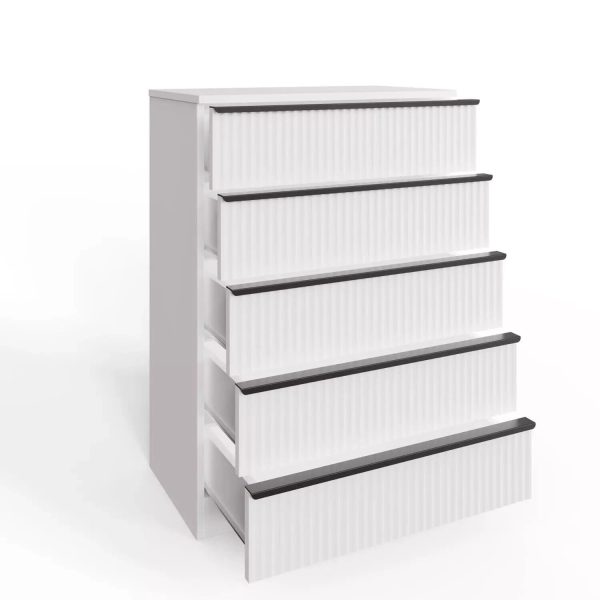 Ripple Effect White 5 Drawer Chest Of Drawers Scalloped Fronts Melamine Coating - Image 5