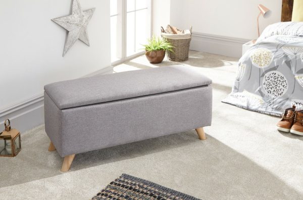 Secreto Fabric Bedroom, Hallway Ottoman Storage Window Seat Bench Light Grey - Image 8