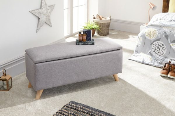 Secreto Fabric Bedroom, Hallway Ottoman Storage Window Seat Bench Light Grey - Image 10