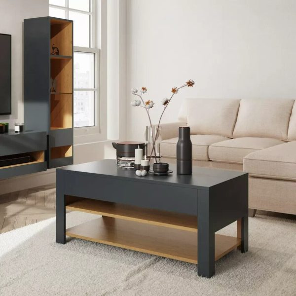 Stylish Coffee Table with LED Anthracite Oak storage shelves - Image 3