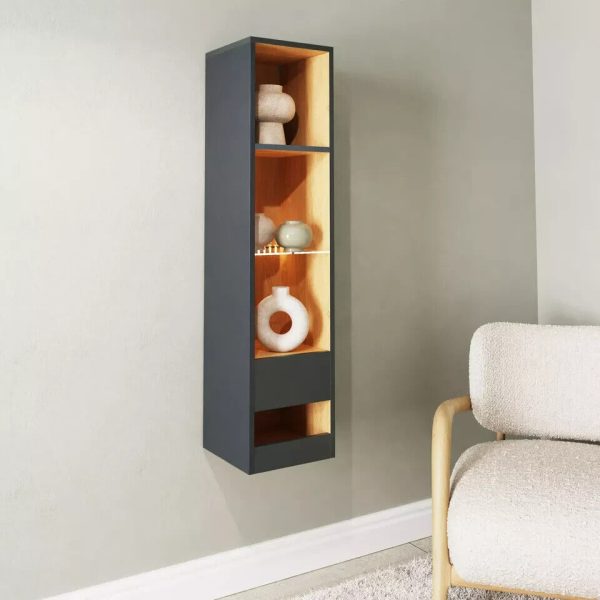 Tall Wall Mount Display Shelf Unit with LED Anthracite Oak Stylish Modern - Image 3