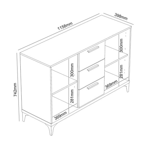 Truro Large 2 door 3 Drawer Sideboard , Dusty Grey Oak, Quality Materials - Image 7