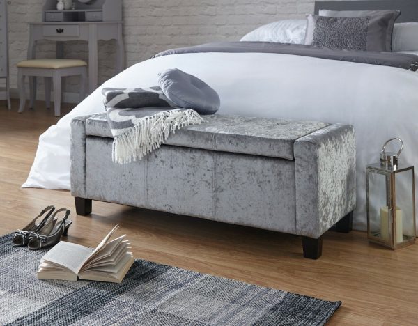 Verona Ottoman Seat tactile soft Grey Crushed Velvet storage Blanket Box - Image 3