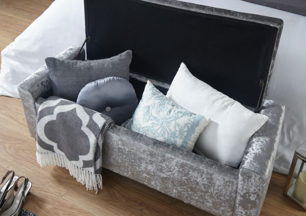 Verona Ottoman Seat tactile soft Grey Crushed Velvet storage Blanket Box - Image 7