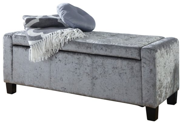 Verona Ottoman Seat tactile soft Grey Crushed Velvet storage Blanket Box - Image 10