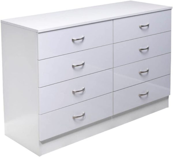 White 8 Drawer Chest Wide Tall Gloss Fronts Metal handles Scratch Resistant - Image 3