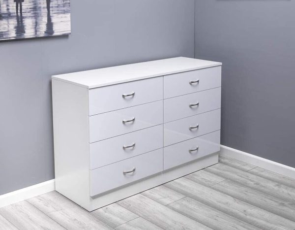 White 8 Drawer Chest Wide Tall Gloss Fronts Metal handles Scratch Resistant - Image 4