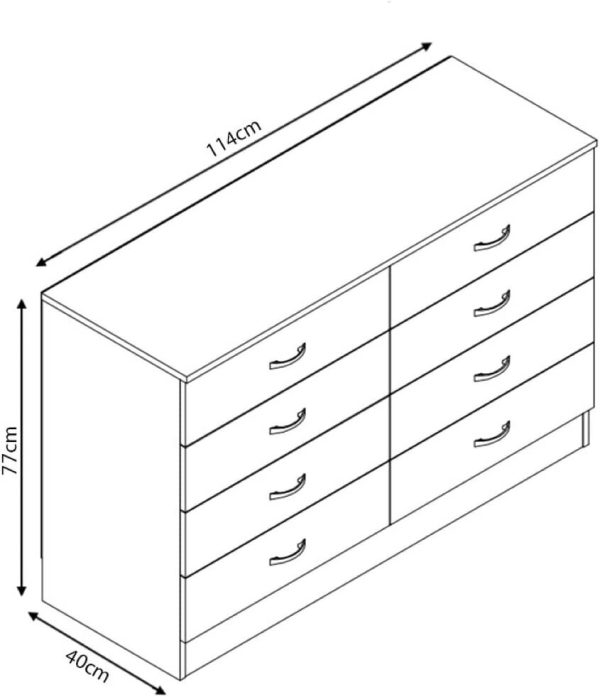 White 8 Drawer Chest Wide Tall Gloss Fronts Metal handles Scratch Resistant - Image 5