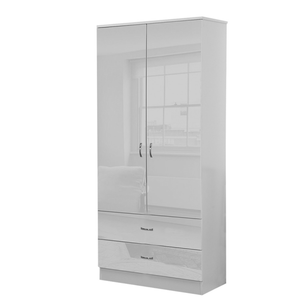 White Gloss Chilton Modern Bedroom 2 Door  2 Drawer Combi Robe Wardrobe Drawers