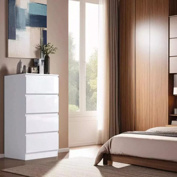 White High Gloss 4 Drawer Bedside Cabinet Bedroom Storage Furniture - Image 3