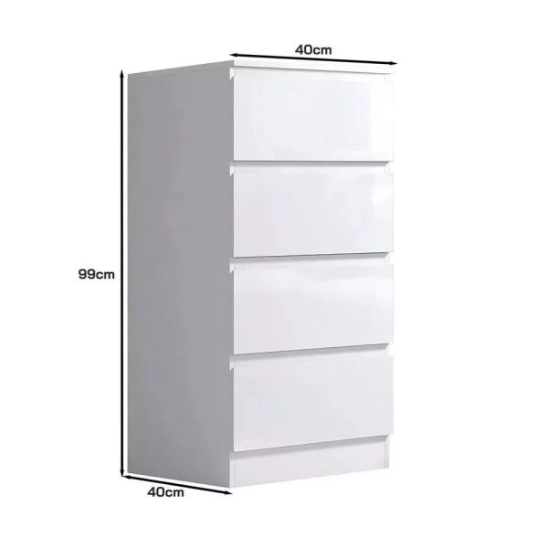 White High Gloss 4 Drawer Bedside Cabinet Bedroom Storage Furniture - Image 6