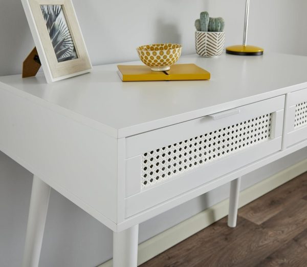 White Rattan 2 Drawer Console Desk Hallway H75 W100 D50cm Bedroom - Image 3