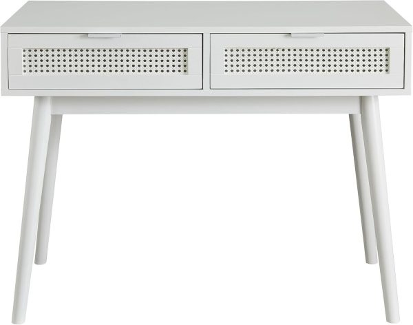 White Rattan 2 Drawer Console Desk Hallway H75 W100 D50cm Bedroom - Image 5