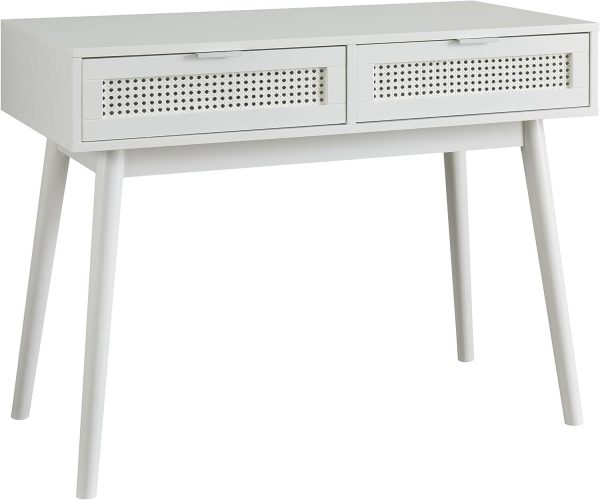 White Rattan 2 Drawer Console Desk Hallway H75 W100 D50cm Bedroom - Image 6