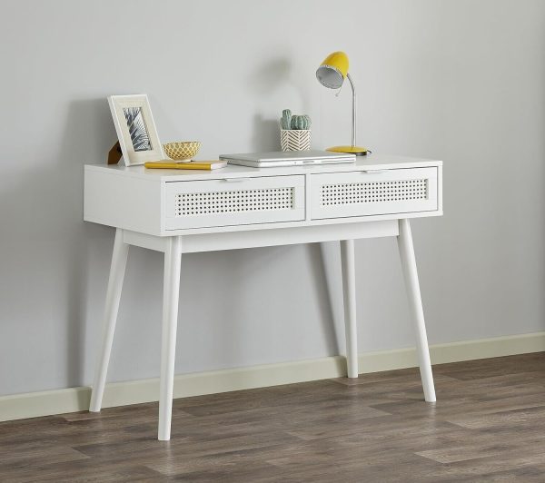 White Rattan 2 Drawer Console Desk Hallway H75 W100 D50cm Bedroom