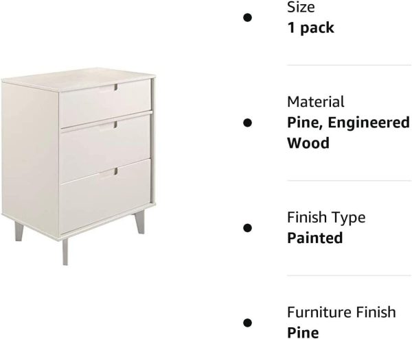 3 Drawer Chest of Drawers Groove Handle Vertical Dresser Pine White - Image 6