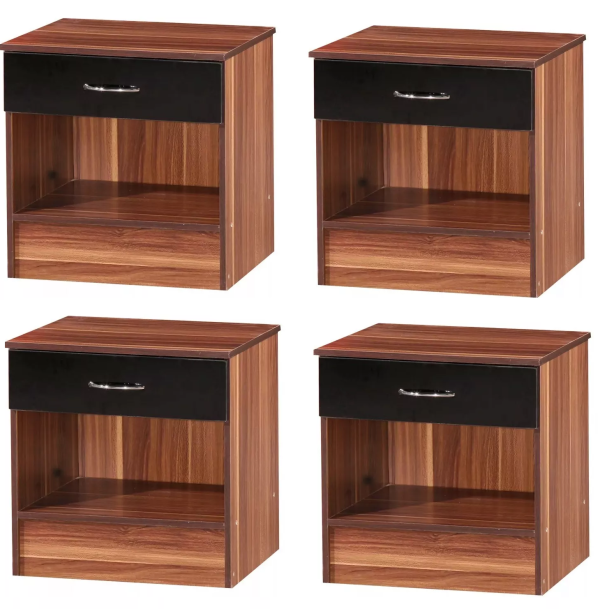 4 x Black Gloss and French Walnut Bedside Chest Cabinets Gloss drawer fronts - Image 3