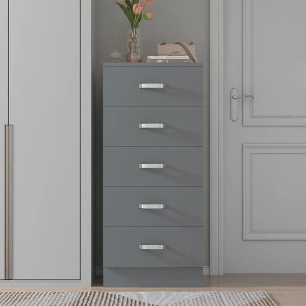 5 Drawer Chest of Drawers Matt Grey Bedroom Furniture metal drawer runners - Image 3