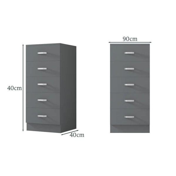 5 Drawer Chest of Drawers Matt Grey Bedroom Furniture metal drawer runners - Image 4