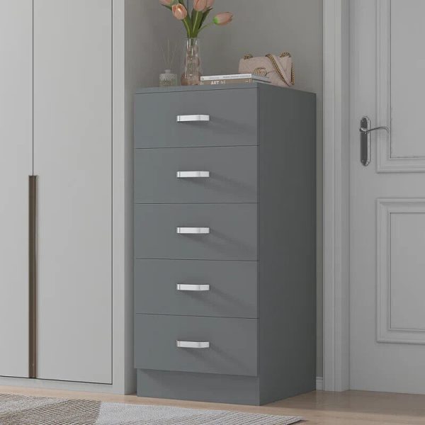 5 Drawer Chest of Drawers Matt Grey Bedroom Furniture metal drawer runners