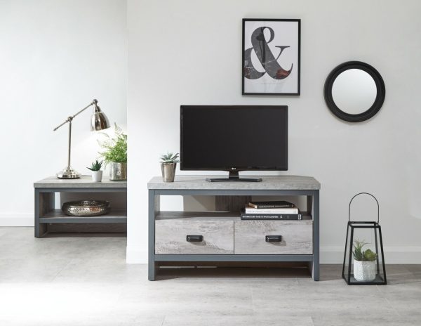 BOSTON 2 DRAWER CORNER MEDIA UNIT TV STAND GREY - Image 3