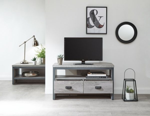 BOSTON 2 DRAWER CORNER MEDIA UNIT TV STAND GREY - Image 4