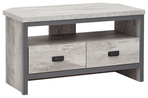 BOSTON 2 DRAWER CORNER MEDIA UNIT TV STAND GREY