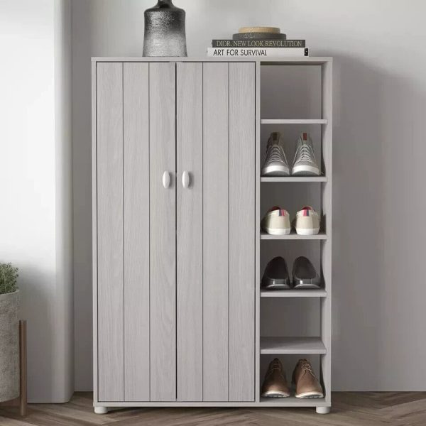 Bideford Tall Shoe Cabinet Warm Grey Oak Loads of storage - Image 4