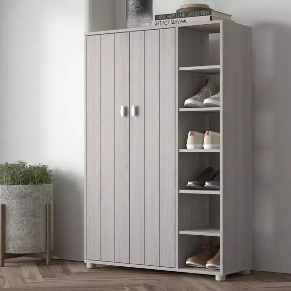 Bideford Tall Shoe Cabinet Warm Grey Oak Loads of storage - Image 5