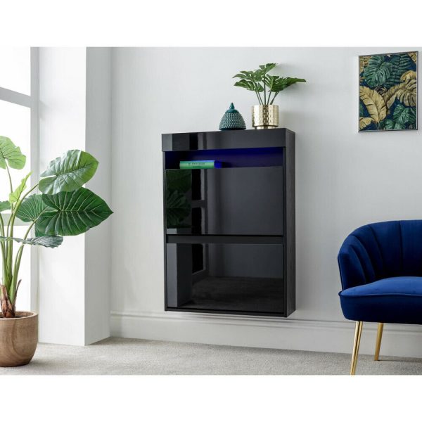 Black Galicia 2 Tier Shoe Storage Unit with Utility Shelf and Blue LED - Image 4