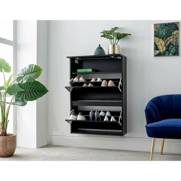 Black Galicia 2 Tier Shoe Storage Unit with Utility Shelf and Blue LED - Image 5