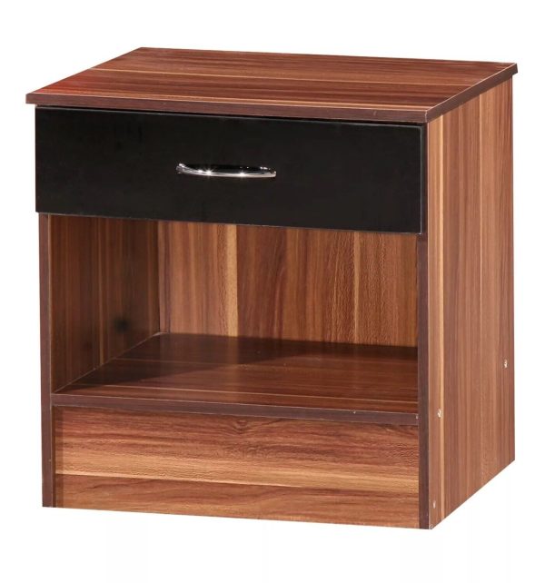 Black Gloss and French Walnut Bedside Cabinet Gloss drawer front Walnut frame - Image 3