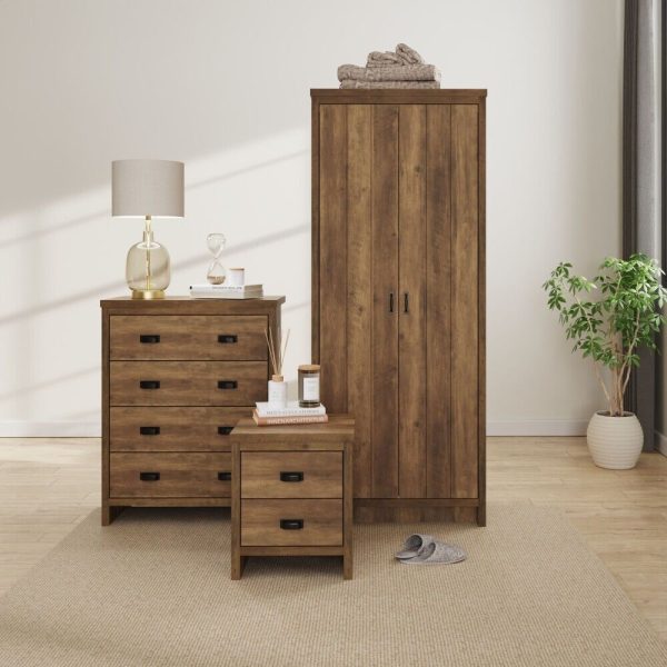 Boston 3 Piece Set 2 Door Wardrobe 4 drawer chest Bedside cab Knotty Oak Design