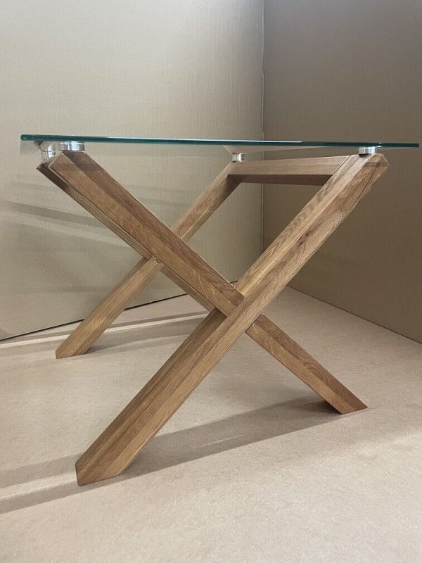 Cadiz Solid Oak Cross Leg Bevelled Glass Top Console Hall Table - Image 6