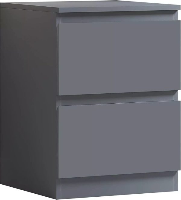 Dark Matt Grey Bedside Chest Of 2 Drawers Bedroom Scratch Resistant Lamp Table - Image 3