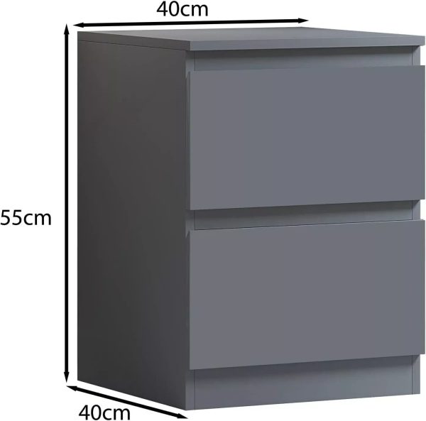 Dark Matt Grey Bedside Chest Of 2 Drawers Bedroom Scratch Resistant Lamp Table - Image 5