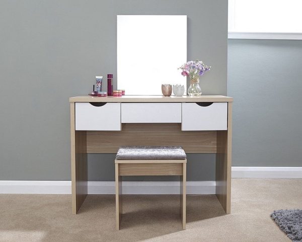 Dressing Table Oak and White 3 large drawers with mirror Elizabeth Dresser